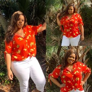 XL Orange Blouse with fruit (lemon) design